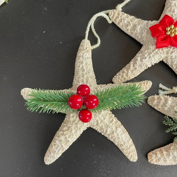 Starfish Christmas Holiday Glittery Ornaments Set Of‎ 4 Embellished - Picture 2 of 8